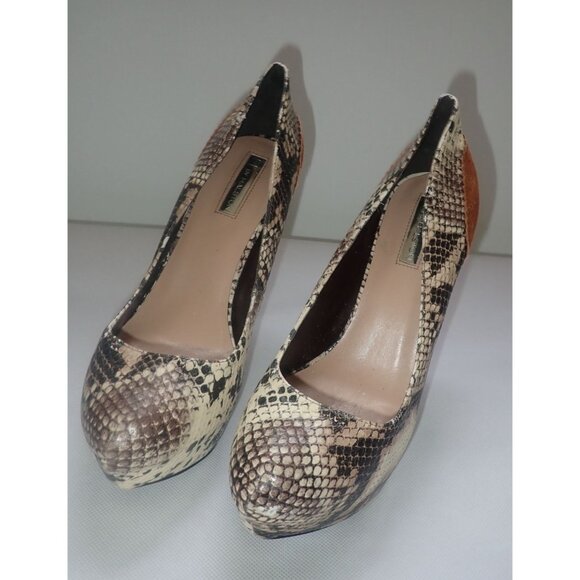 H by Halston 5 inch stiletto heel tan gray snake skin print silver heel 8.5 - Picture 3 of 9